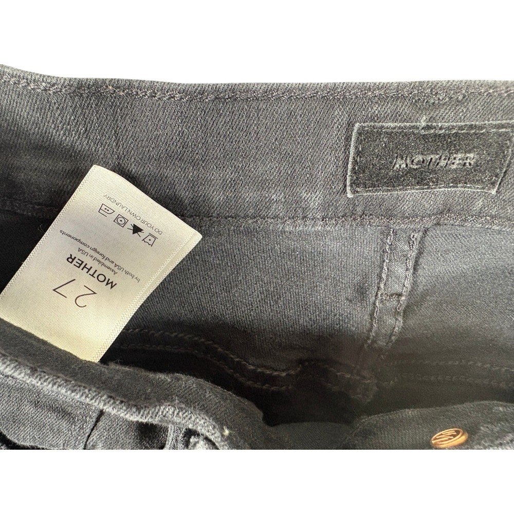 Mother The Insider Crop Step Fray Jeans Womens 27 Black Raw Hem Made in USA - Picture 4 of 7